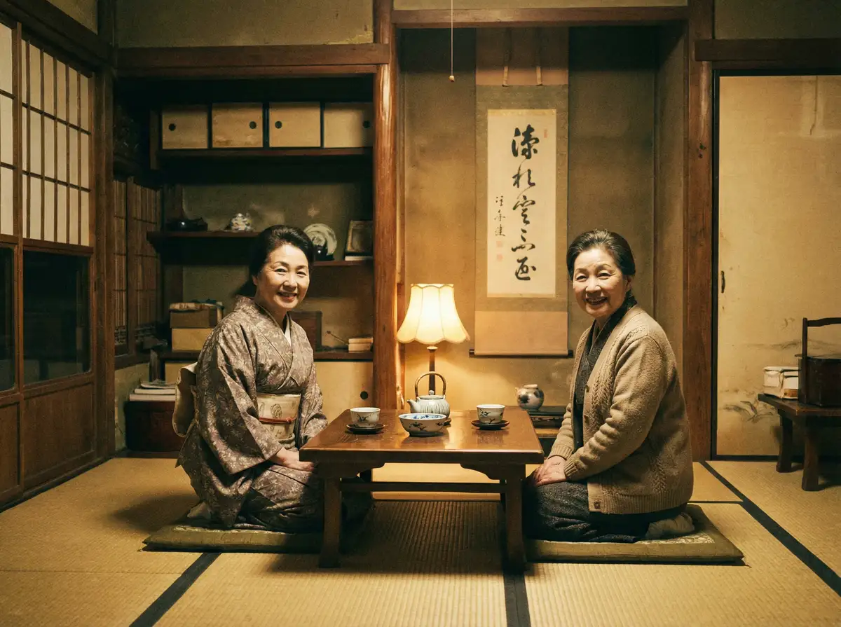 两位优雅的 黑料吃瓜导航 | 黑料吃瓜官方入口~热点黑料吃瓜分享平台 在日式茶室中品茶交谈